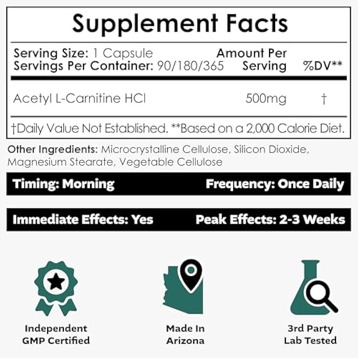 Nootropics Depot Acetyl L-Carnitine Capsules | 500mg | 90 Count | HCL Form | Energy Supplement | Supports Mitochondrial Function | ALCAR HCL - Image 3