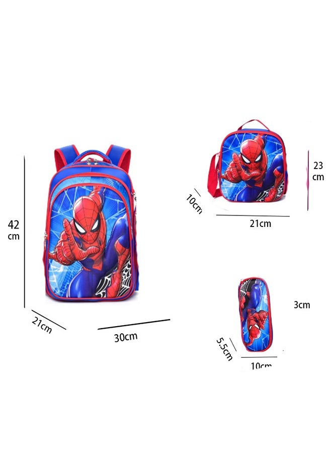 SpiderMan 4-in-1 Trolley Backpack Set with Lunch Bag, Pencil Case, Thermal Insulated, and Easy to Use.