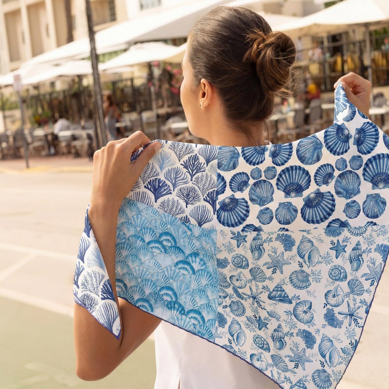Tudomro 60 Pcs Blue Coastal Beach Fabric Squares Bundles 10 x 10 Inch Cotton Nautical Ocean Quilting Fabric Blue Seashells Fish Starfish Fat Quarters Quilt Patchwork Material for Sewing Craft Supplies - Image 4