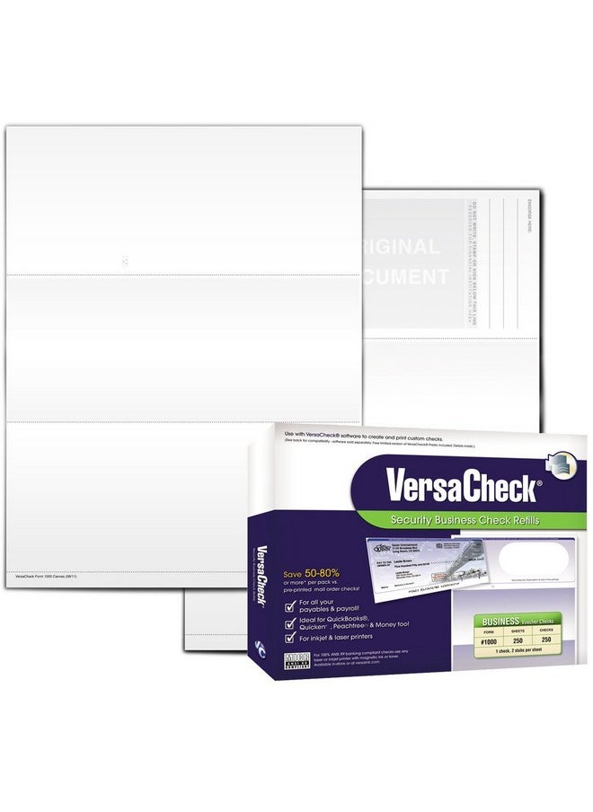 VersaCheck Secure Checks 250 Blank Business Voucher Checks White Canvas 250 Sheets Form 1000 Check On Top  - Image 1
