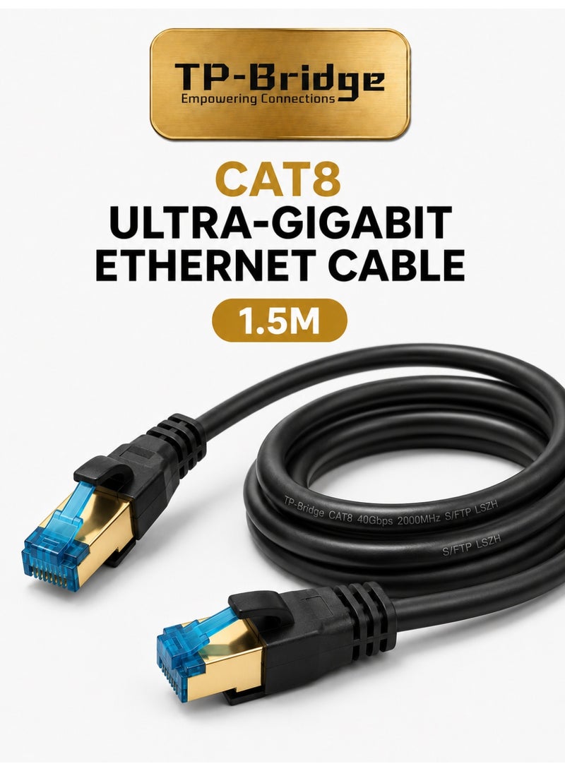 تي بي بردج كابل إيثرنت CAT8 بطول 1.5 متر - نحاس OFC عيار 24AWG، يدعم بروتوكول S/FTP، منخفض الوزن الجزيئي، منخفض التآكل، بتردد 2000 ميجاهرتز، كابل شبكة LAN فائق السرعة للألعاب، وأجهزة التوجيه، وأجهزة الكمبيوتر، وPS5، ومراكز البيانات - Image 1
