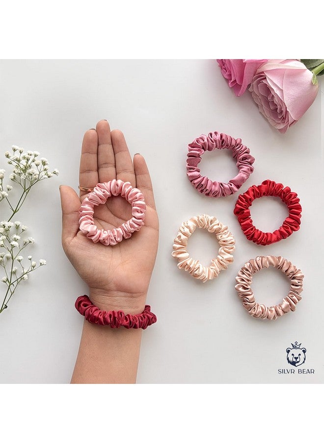 SILVR BEAR Luxury Satin Scrunchies, Satin Hair Ties for Thick, Thin & Curly Hair, Scrunchies for Women, Girls & Men Softer than Silk Hair Ties (Skinny Rose) - Image 4