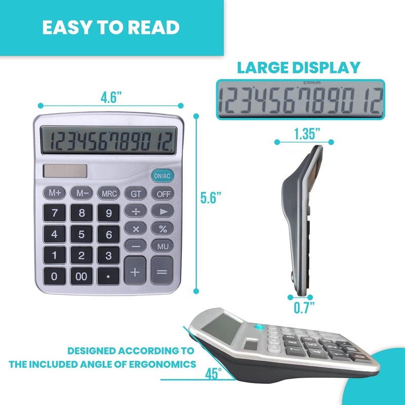 Lichamp Desk Calculators with Big Buttons and Large Display, Office Desktop Calculator Basic 12 Digit with Solar Power and AA Battery (4 Packs Included), 4 Bulk Pack - Image 2