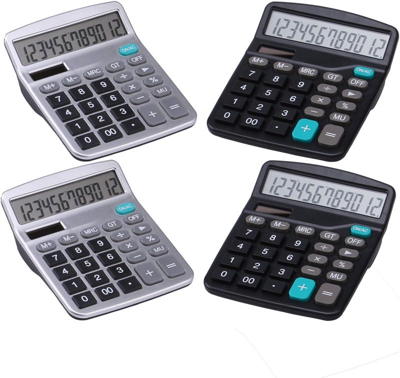 Lichamp Desk Calculators with Big Buttons and Large Display, Office Desktop Calculator Basic 12 Digit with Solar Power and AA Battery (4 Packs Included), 4 Bulk Pack - Image 1