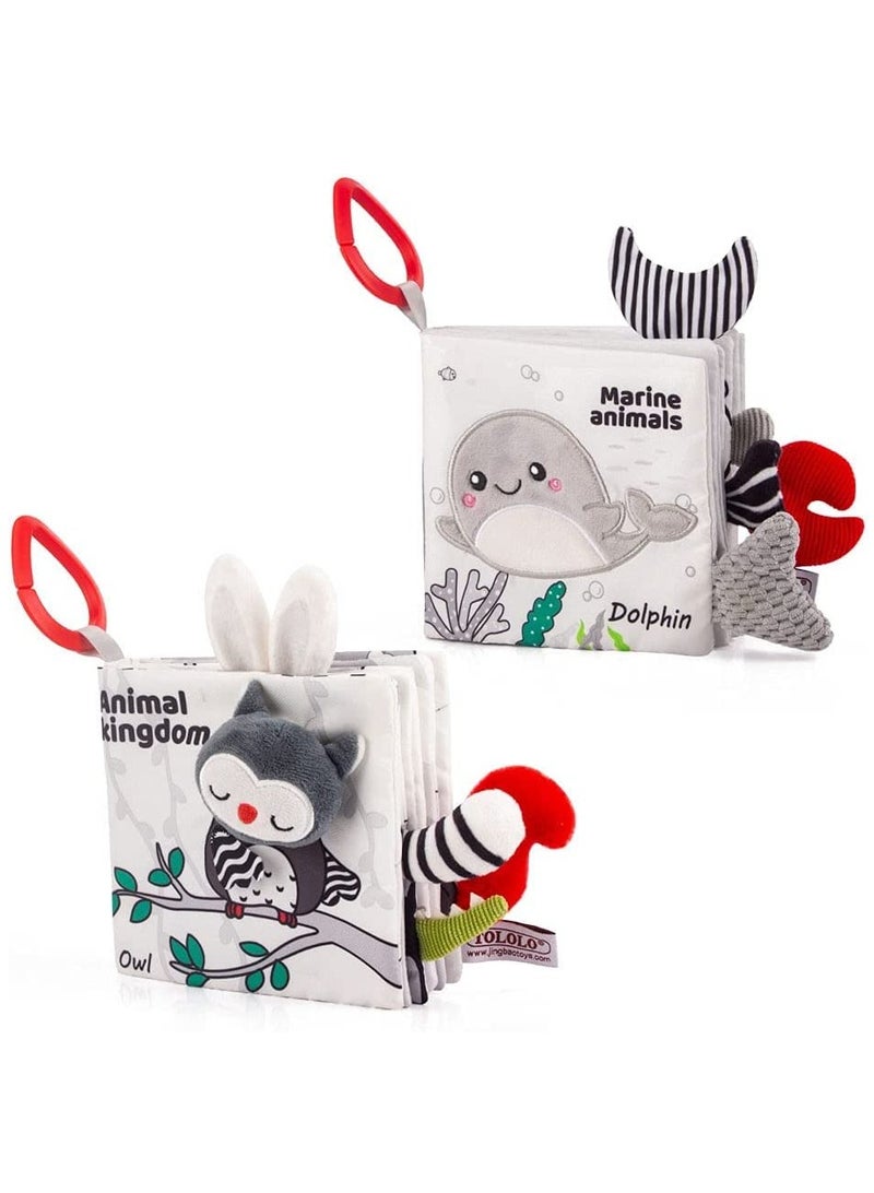 Soft Cloth Baby Books with Sound - 2-Piece Sensory Training Set for Cognitive and Visual Development - Ideal Baby Toys for Boys and Girls Aged 1 to 3 Years Old. - Image 1