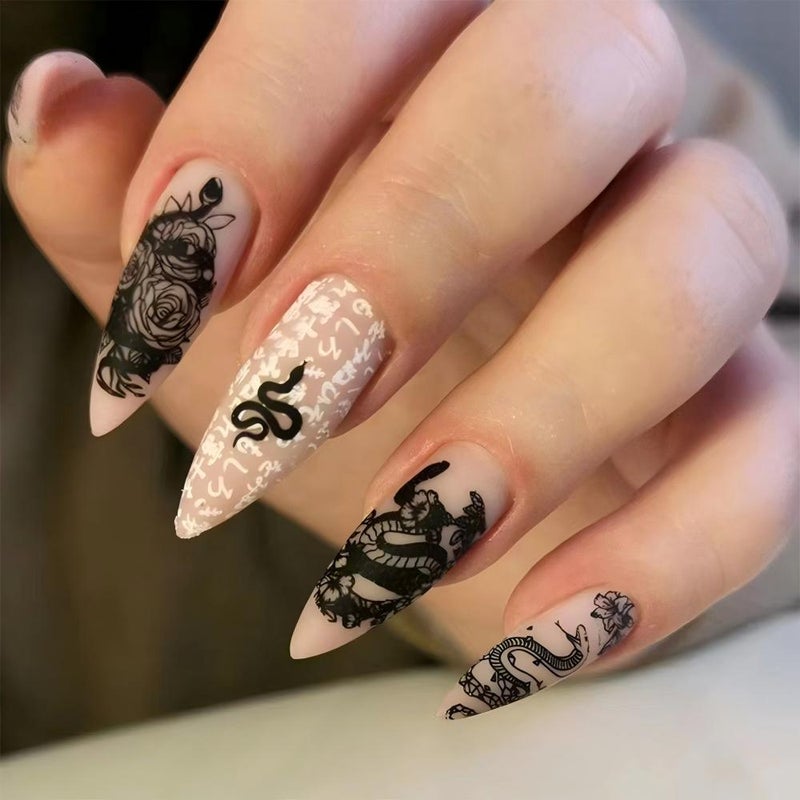 Gothic Snake Rose Reusable Press-On Nail Set - Style 535 - Image 1