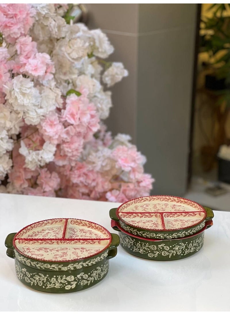 طقم طاجن بورسلين حراري 2 دور مقسم 3 خانه 30 سم - Image 2