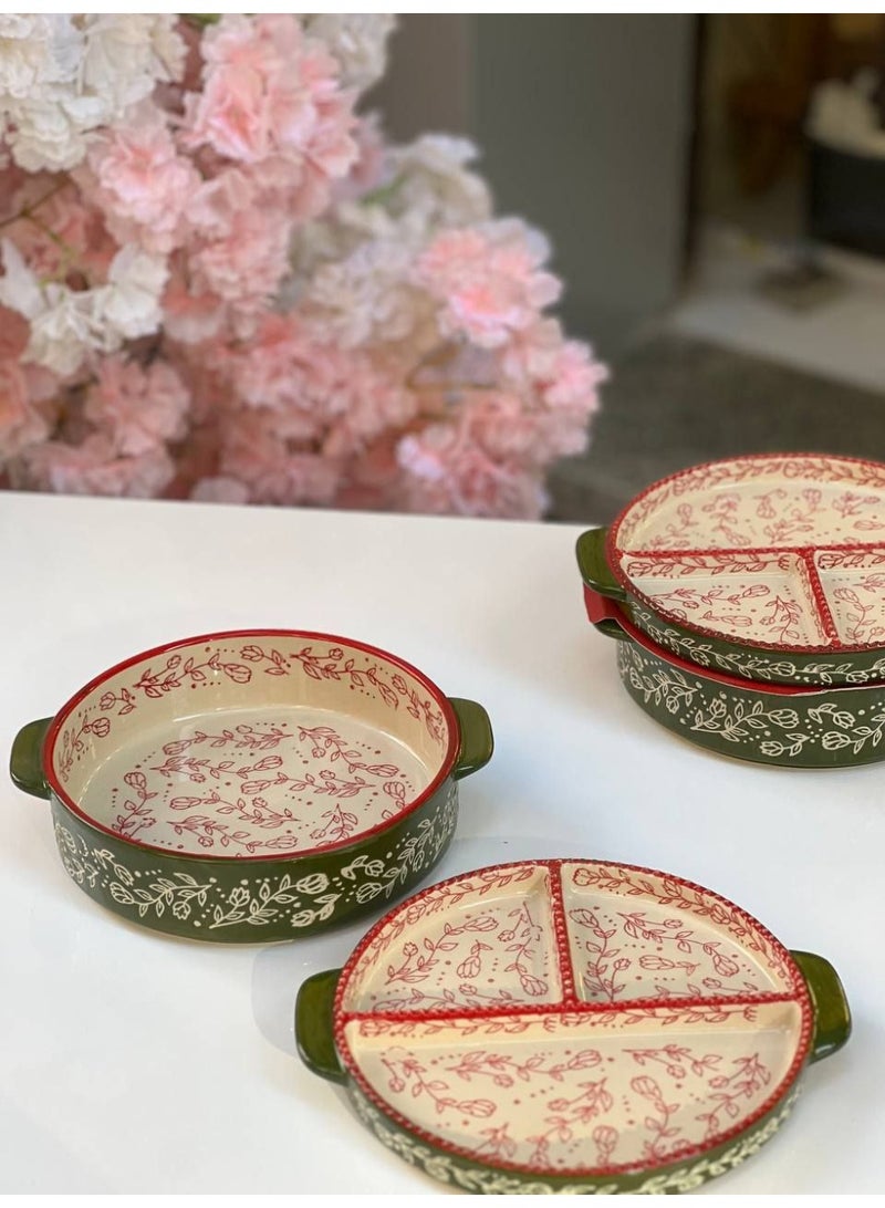 طقم طاجن بورسلين حراري 2 دور مقسم 3 خانه 30 سم - Image 1