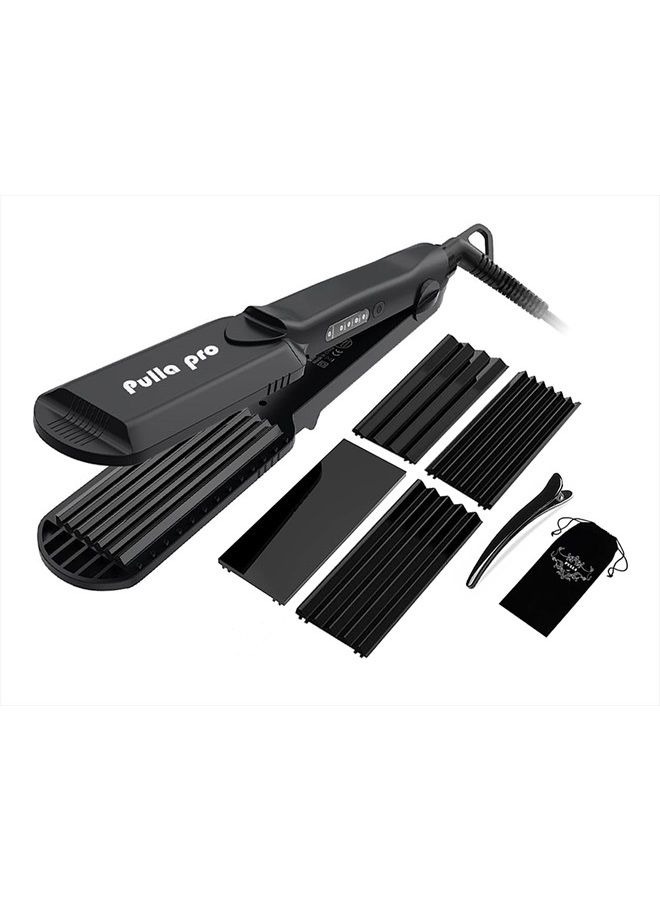 Pulla Hair Straightener and Crimper - 4 in 1 Tourmaline Ceramic Flat and Curling Iron for Hair Styling with Adjustable Temperature - Salon High Heat 320°F - 430°F for All Hair Types - Image 1
