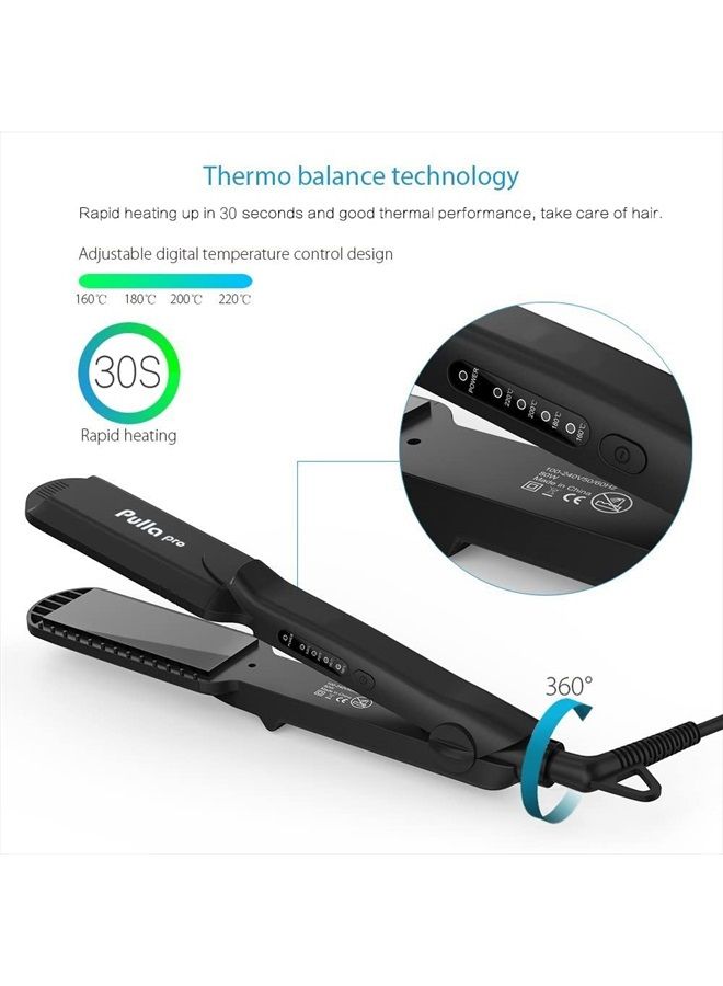 Pulla Hair Straightener and Crimper - 4 in 1 Tourmaline Ceramic Flat and Curling Iron for Hair Styling with Adjustable Temperature - Salon High Heat 320°F - 430°F for All Hair Types - Image 5