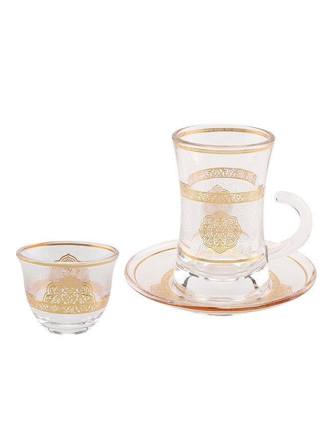 جوزيل طقم أكواب شاي وقهوة زجاجي مكون من 18 قطعة شفاف/ذهبي، يخدم 12 شخص - Image 2