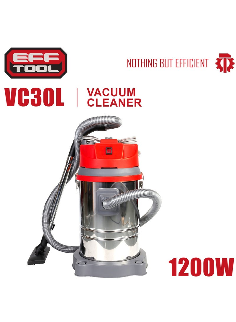 EFFTOOL Vacuum Cleaner 30 L 1200W Stainless Steel Tank  for Hard Floor & Carpet Multipurpose Wet & Dry  - Image 4