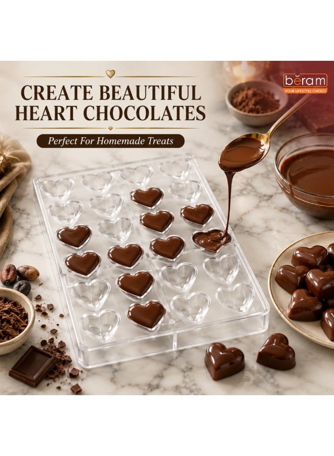BERAM Heart Shape Chocolate Mold, Food Grade Clear Plastic Candy & Chocolate Making Tray, Easy Release Mold for Homemade Chocolates, Candy, Jelly, Gummies, Mini Desserts, Baking & DIY Treats - Image 2