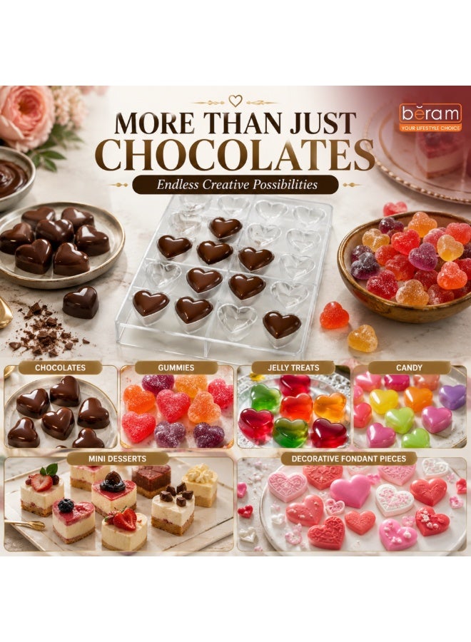 BERAM Heart Shape Chocolate Mold, Food Grade Clear Plastic Candy & Chocolate Making Tray, Easy Release Mold for Homemade Chocolates, Candy, Jelly, Gummies, Mini Desserts, Baking & DIY Treats - Image 4