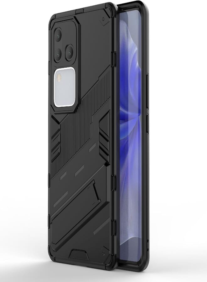 Fascination phone case compatible with Vivo V30 5G Punk Armor 2 in 1 PC + TPU Shockproof Phone Case with Invisible Holder For Vivo V30 5G (Black)