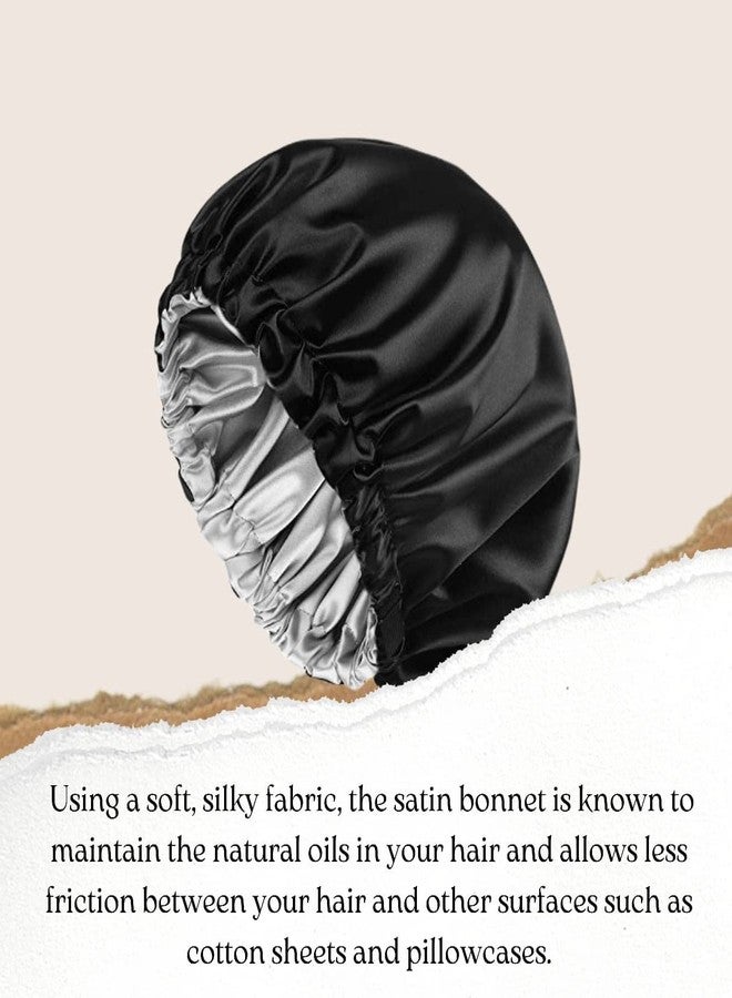 Atrube combo of 2 Satin Silk Bonnet for Hair with 3 Satin Scrunchy, Adjustable Satin Bonnet for Curly Hair, Reversible Silk Hair Cap for Sleeping, Silk Bonnet for Hair | Satin Wraps (Black -Pink) - Image 4