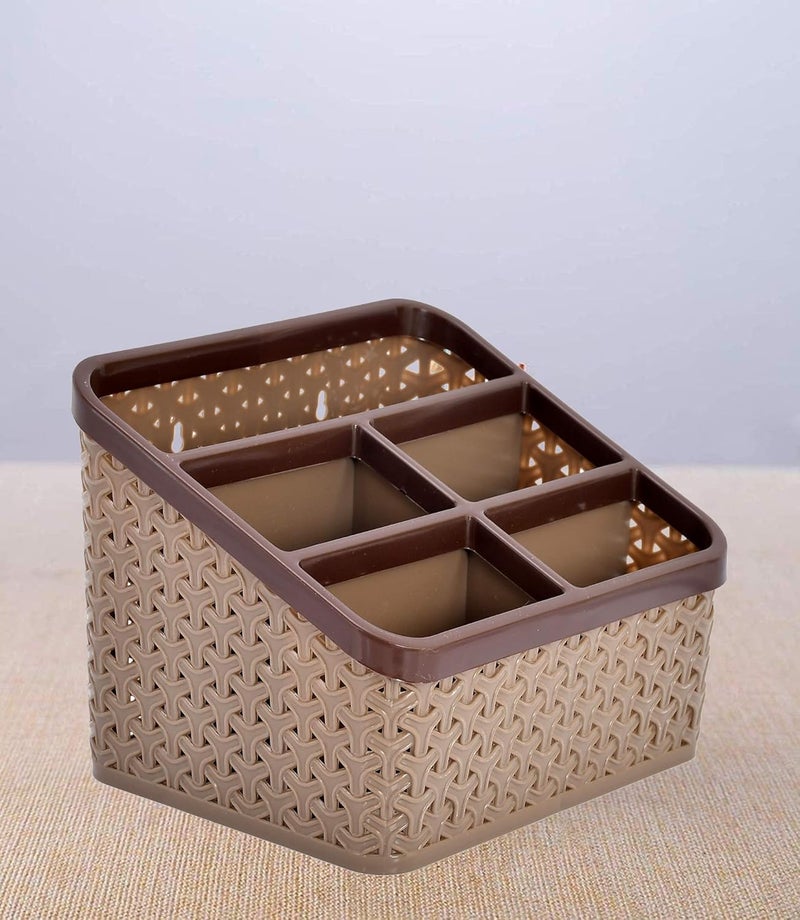 Kuber Industries Heart Home Plastic Multi-Purpose Large Size Compact Desk Storage Organizer Stationary Box for Case Pen Pencil Holder, Plastic Cosmetics, Make Up Organizer Container(Brown)- HEART7337  - Image 1