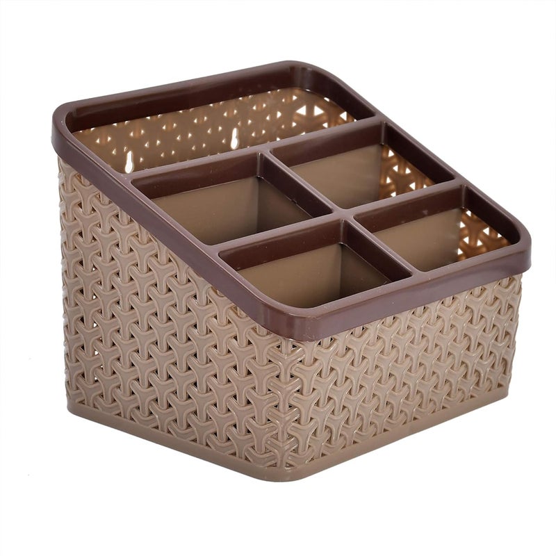 Kuber Industries Heart Home Plastic Multi-Purpose Large Size Compact Desk Storage Organizer Stationary Box for Case Pen Pencil Holder, Plastic Cosmetics, Make Up Organizer Container(Brown)- HEART7337  - Image 4