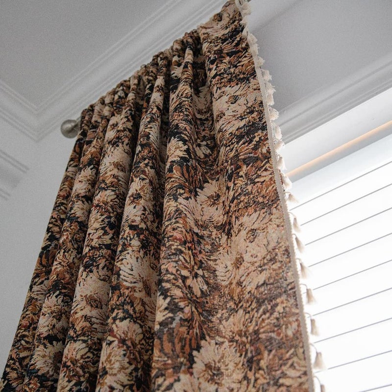 vctops Vintage Floral Oil Painting Curtains with Tassels Set of 2 Panels Rod Pocket Thermal Insulated Room Darkening Window Curtains/Drapes for Bedroom Living Room (Coffee,59"x94") - Image 4