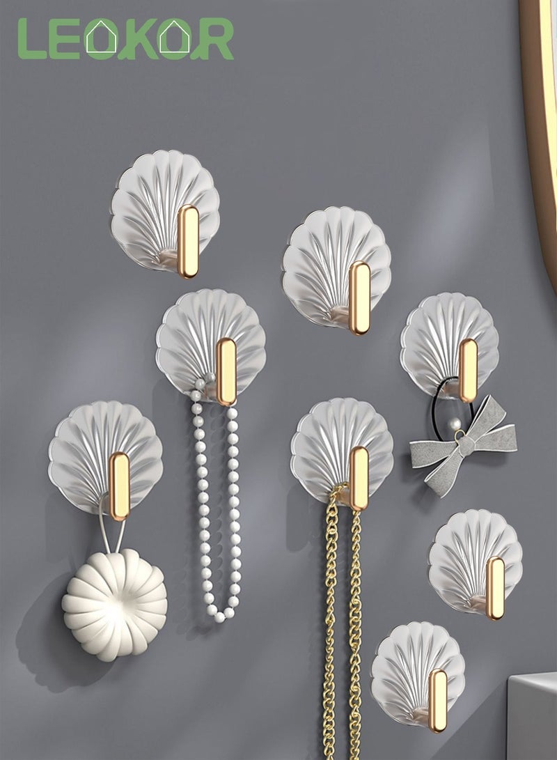 LEOKOR 8 Pcs Multipurpose Acrylic Wall Storage Hook Decorative Gold Hook Strong Adhesive Wall Hooks - Image 1