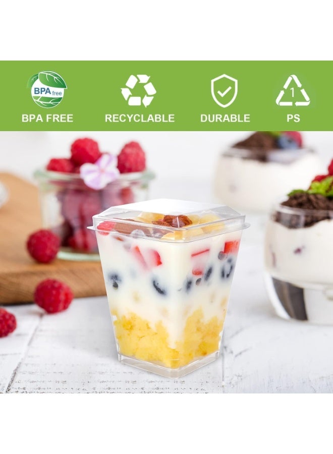 50 عبوة من أكواب الحلوى البلاستيكية، أكواب بلاستيكية صغيرة شفافة، مع أغطية بلاستيكية وملاعق، لحفلات الحلوى الصغيرة والبودينغ والموس - Image 3