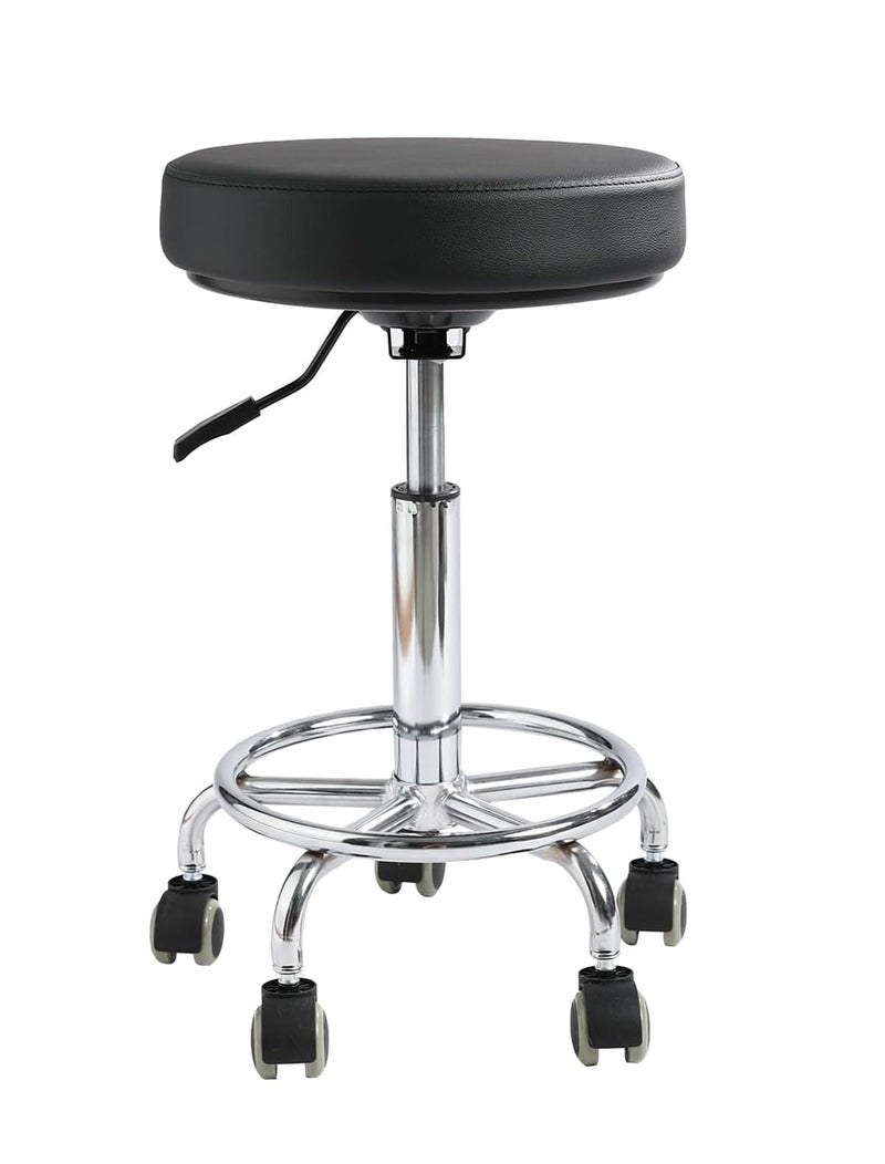LIMKOMES Adjustable Rolling Stool with Wheels Heavy Duty 500lb Round Rolling Stool with Footrest, Patent Leather Drafting Stool Chair with Wheels Work Spa Salon Seat, Black - Image 1