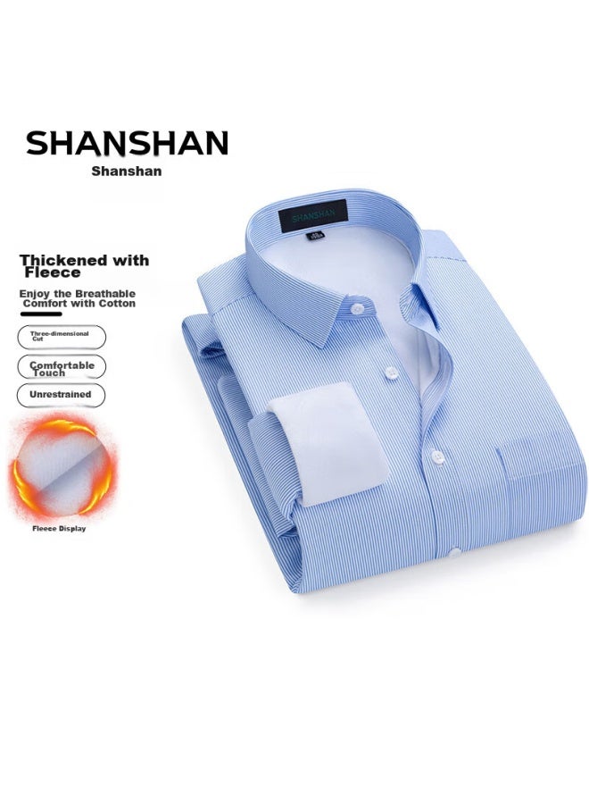 Shanshan Men's Long-sleeve Plaid Shirt, Autumn And Winter Fleece-lined Thickened Shirt, Men's Business Casual Dad Wear - Image 1