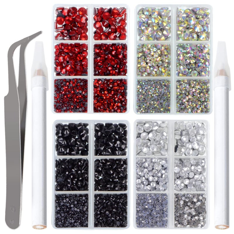 LPBeads 10000pcs Hotfix Rhinestones Flatback Glass Crystal Clear Red AB Crystal and Black Rhinestone with Tweezers and Picking Pen for Crafts Clothes Nail Art - Image 1