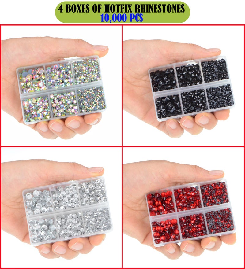 LPBeads 10000pcs Hotfix Rhinestones Flatback Glass Crystal Clear Red AB Crystal and Black Rhinestone with Tweezers and Picking Pen for Crafts Clothes Nail Art - Image 2