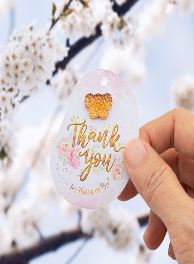 Summer-Ray.com Summer-Ray 50pcs Floral Theme Baby Shower Thank You for Fluttering by Favor Tags with Mixed Color Butterfly Rhinestone - Image 3