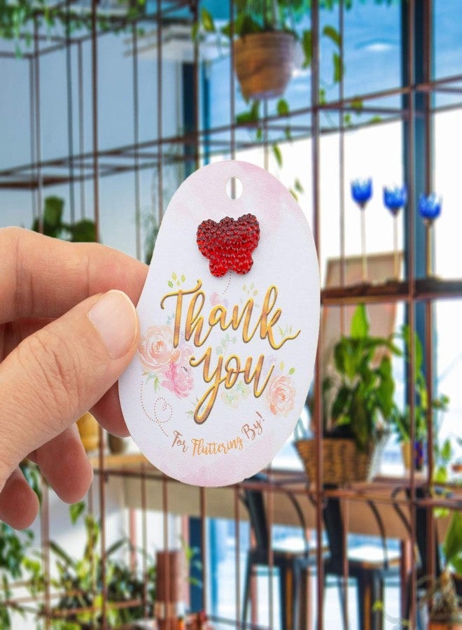 Summer-Ray.com Summer-Ray 50pcs Floral Theme Baby Shower Thank You for Fluttering by Favor Tags with Mixed Color Butterfly Rhinestone - Image 2