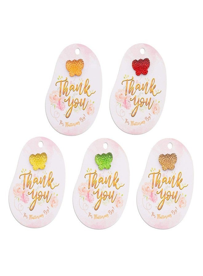Summer-Ray.com Summer-Ray 50pcs Floral Theme Baby Shower Thank You for Fluttering by Favor Tags with Mixed Color Butterfly Rhinestone - Image 1
