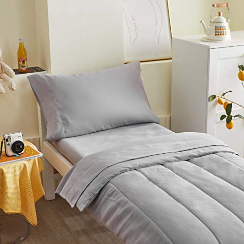 UOZZI BEDDING 4 Pieces Toddler Bedding Set Ultra Soft and Breathable Toddler Sheet Set - Includes Comforter, Flat Sheet, Fitted Sheet and Pillowcase - Gray - Image 3