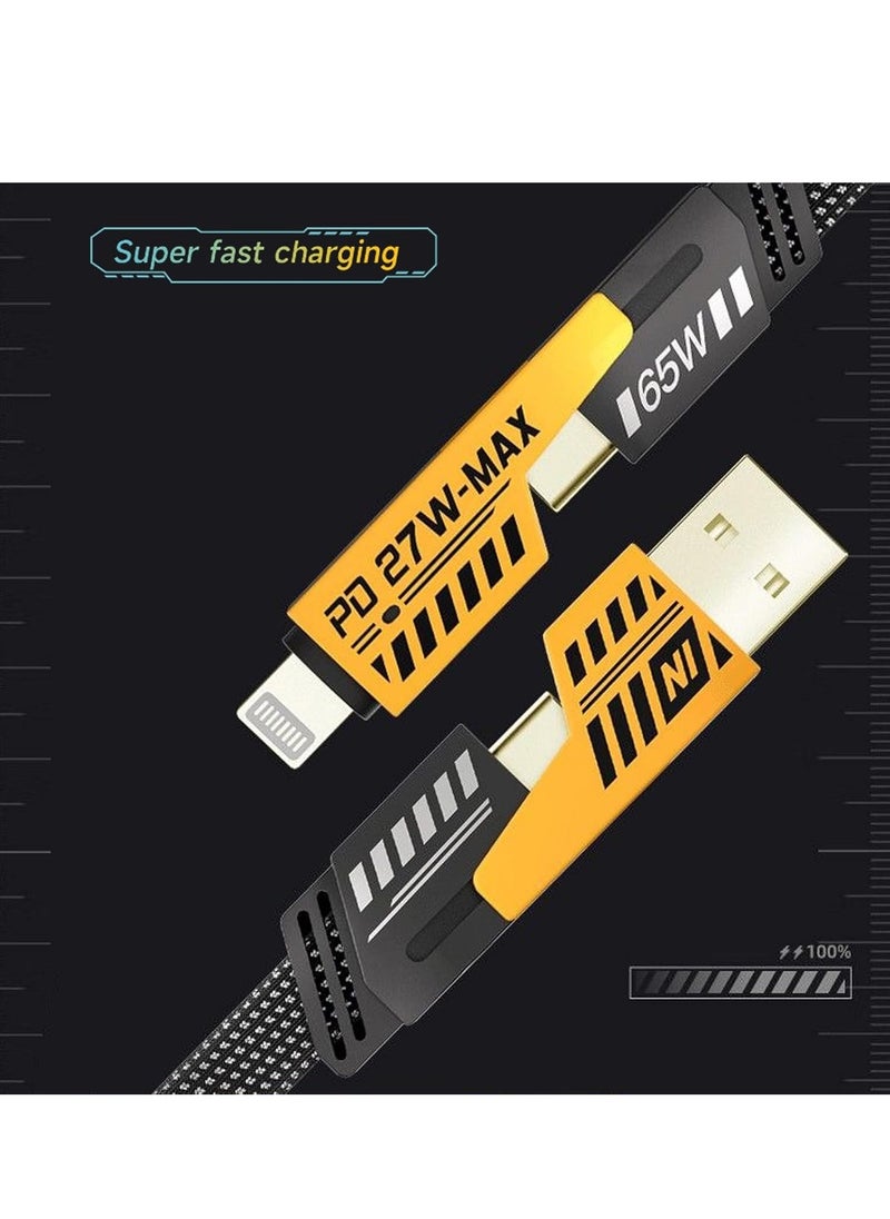 ELTRAZONE - 4 in 1 Convertible Metal Fast Data Cable, Braided Cable 65W 3.9ft USB C USB A, Multiple Charging Cable for iPhone/iPad/MacBook Pro/Airpods/Samsung/Android (1.2M) - Image 1