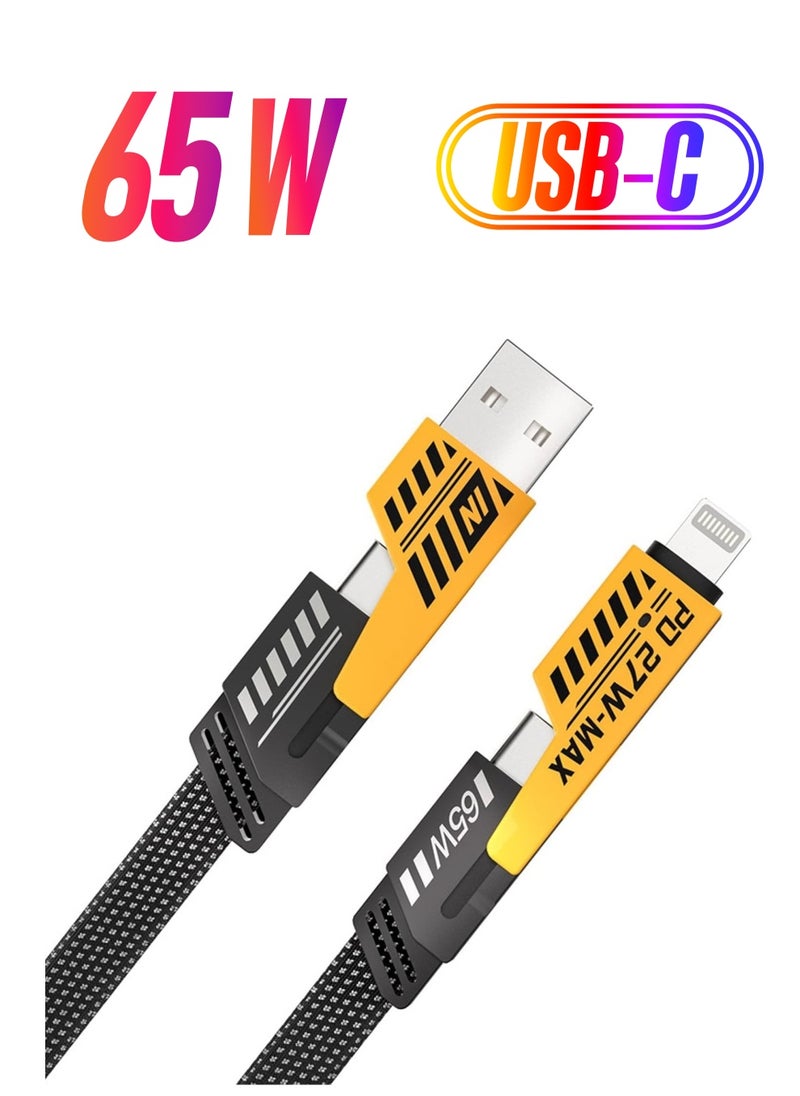 ELTRAZONE - 4 in 1 Convertible Metal Fast Data Cable, Braided Cable 65W 3.9ft USB C USB A, Multiple Charging Cable for iPhone/iPad/MacBook Pro/Airpods/Samsung/Android (1.2M) - Image 1