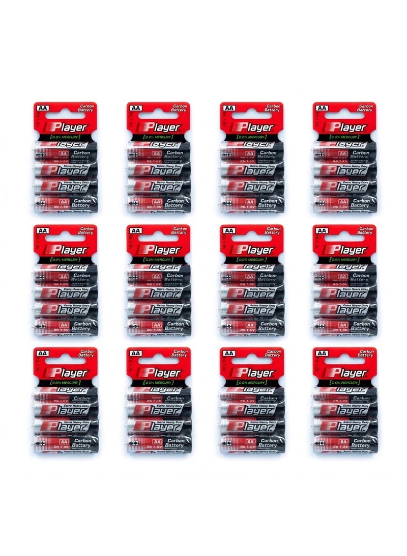 Player 48 Pieces AA Extra Heavy Duty Carbon Batteries (12 Packs × 4 Batteries) - Image 1