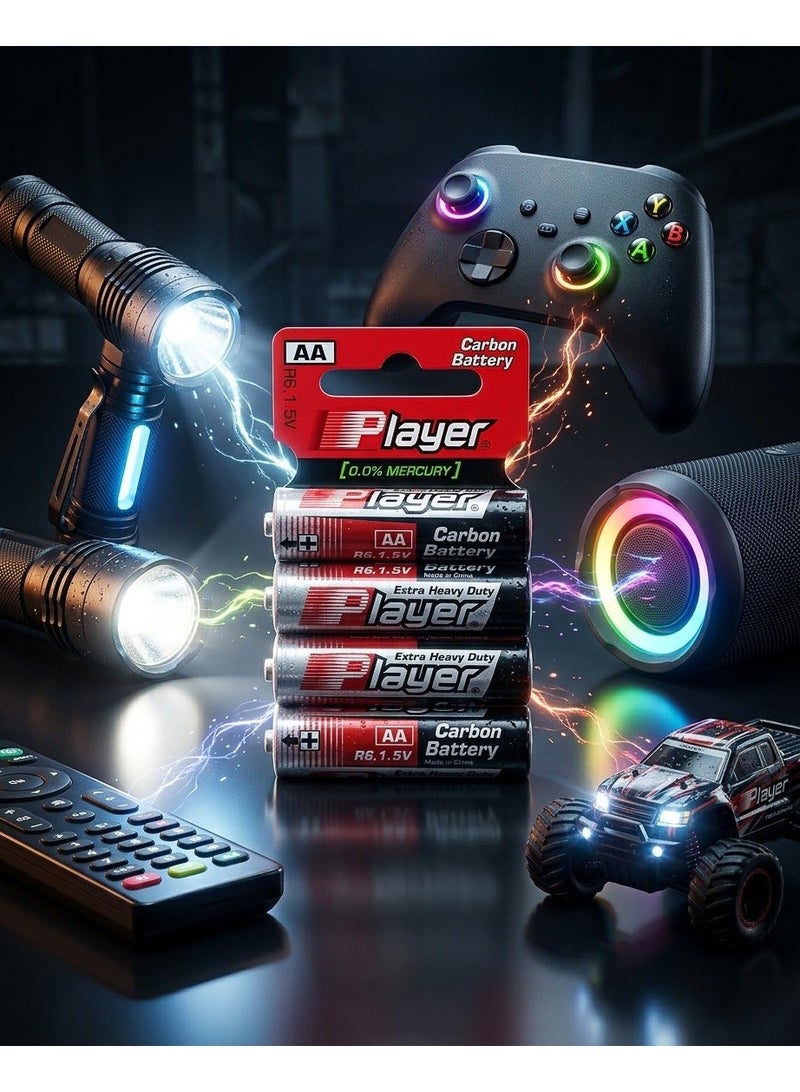 Player 48 Pieces AA Extra Heavy Duty Carbon Batteries (12 Packs × 4 Batteries) - Image 2