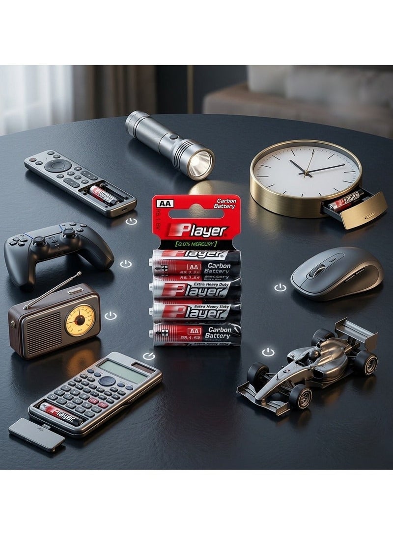 Player 48 Pieces AA Extra Heavy Duty Carbon Batteries (12 Packs × 4 Batteries) - Image 5