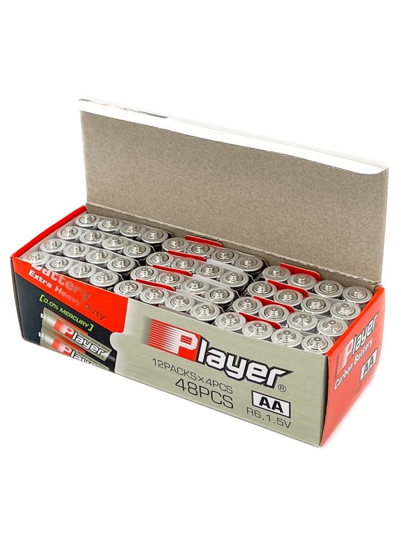 Player 48 Pieces AA Extra Heavy Duty Carbon Batteries (12 Packs × 4 Batteries) - Image 4