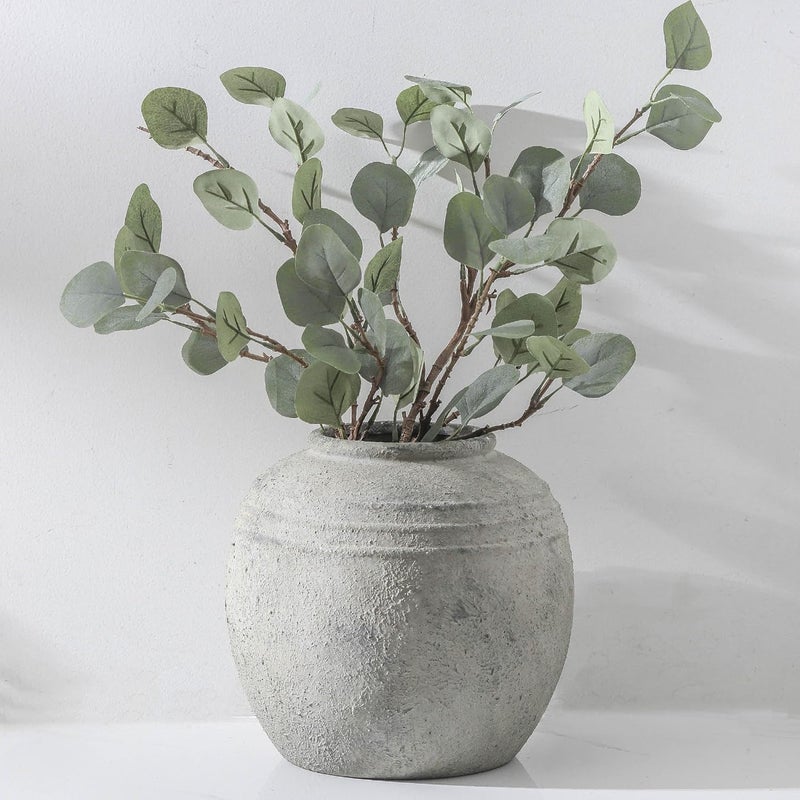 Lyeec Large Ceramic Flower Vase, 8.66 inch Tall Round Rustic Farmhouse Vase for Home Decor, Wide Mouth, Living Room Shelf Decor, Enterway, Table - Image 1