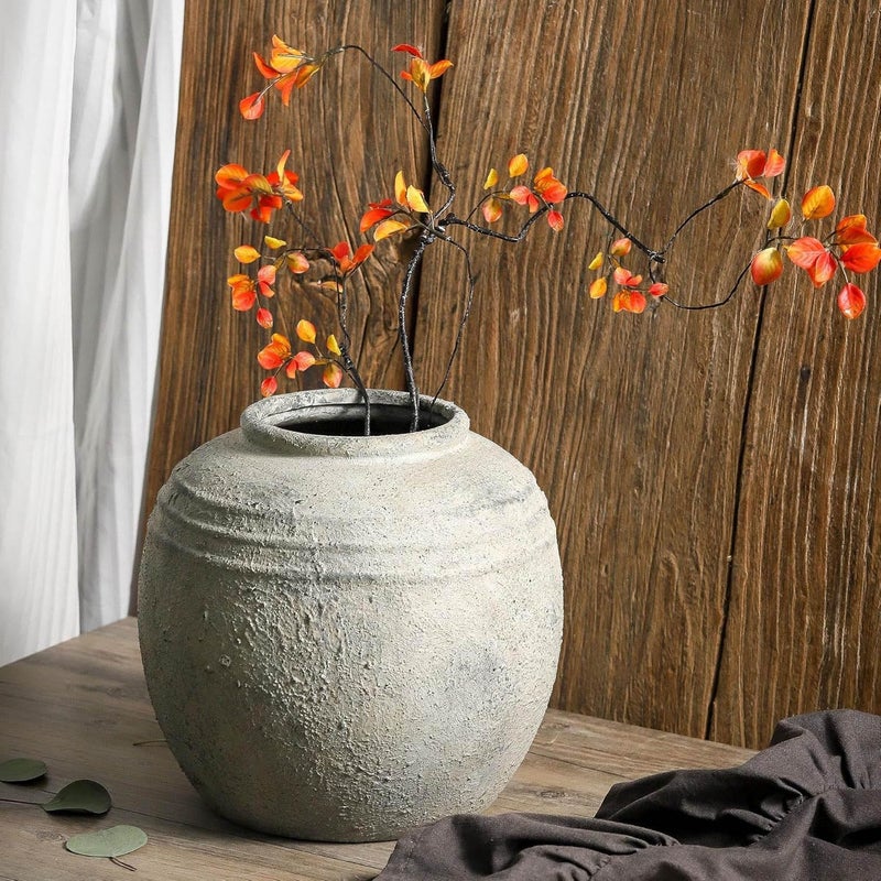 Lyeec Large Ceramic Flower Vase, 8.66 inch Tall Round Rustic Farmhouse Vase for Home Decor, Wide Mouth, Living Room Shelf Decor, Enterway, Table - Image 2