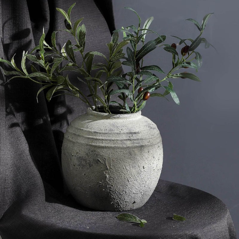 Lyeec Large Ceramic Flower Vase, 8.66 inch Tall Round Rustic Farmhouse Vase for Home Decor, Wide Mouth, Living Room Shelf Decor, Enterway, Table - Image 5