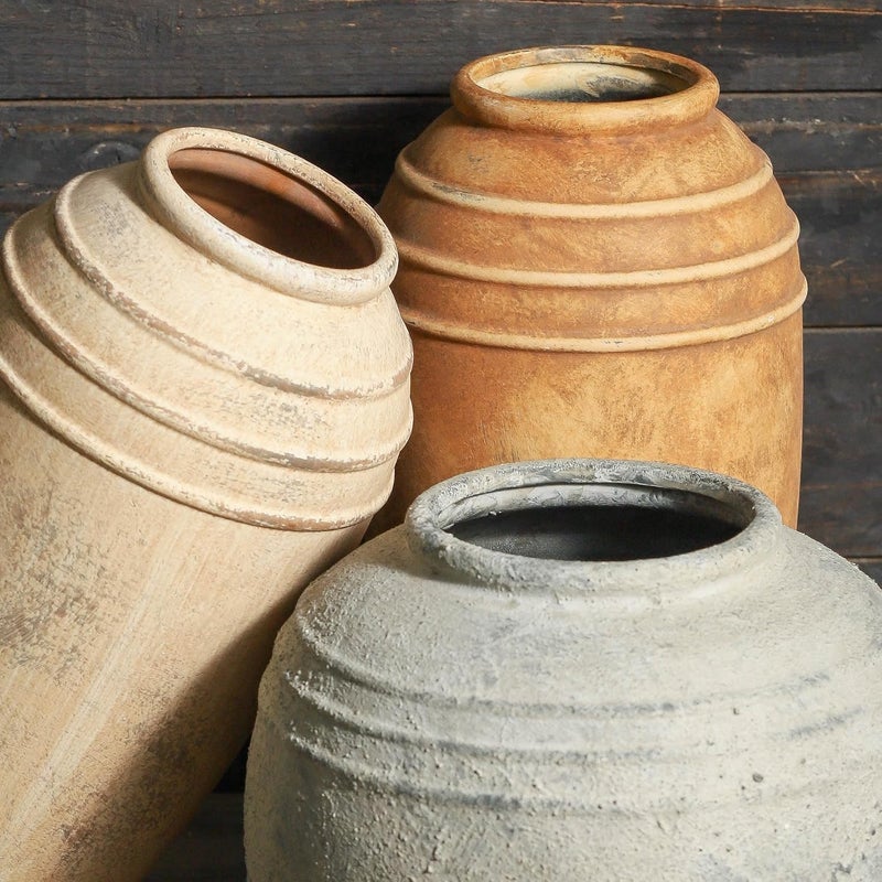 Lyeec Large Ceramic Flower Vase, 8.66 inch Tall Round Rustic Farmhouse Vase for Home Decor, Wide Mouth, Living Room Shelf Decor, Enterway, Table - Image 4