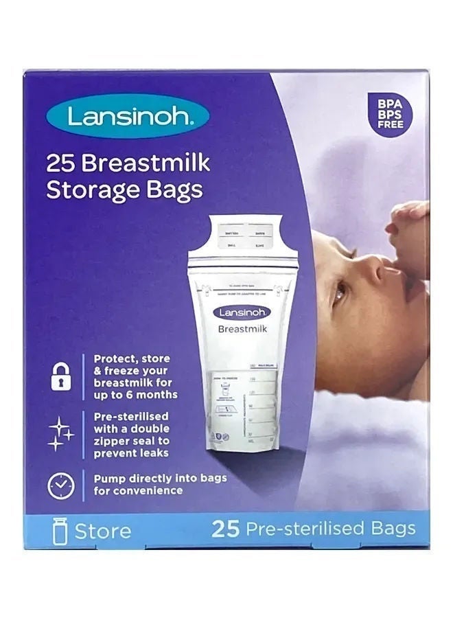 Lansinoh أكياس تخزين حليب الثدي، 25 قطعة