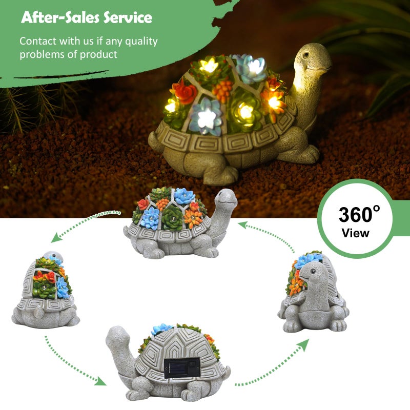 Nacome Solar Garden Outdoor Statues Turtle with Succulent and 7 LED Lights - Lawn Decor Tortoise Statue for Patio, Balcony, Yard Ornament - Chrismtas Gifts for Mom Grandma - Image 3