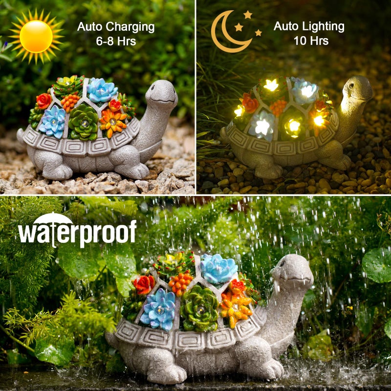 Nacome Solar Garden Outdoor Statues Turtle with Succulent and 7 LED Lights - Lawn Decor Tortoise Statue for Patio, Balcony, Yard Ornament - Chrismtas Gifts for Mom Grandma - Image 5