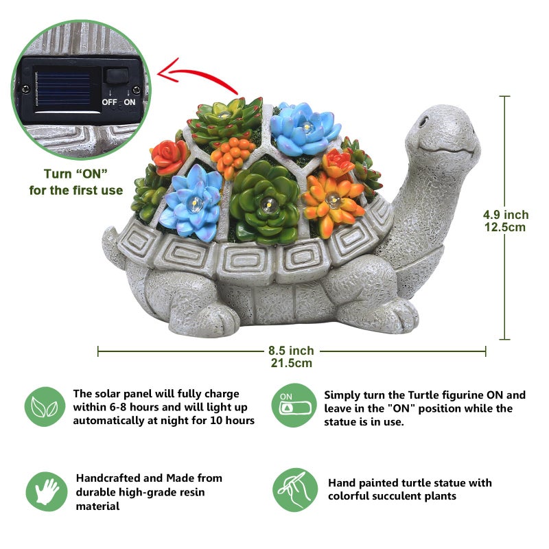Nacome Solar Garden Outdoor Statues Turtle with Succulent and 7 LED Lights - Lawn Decor Tortoise Statue for Patio, Balcony, Yard Ornament - Chrismtas Gifts for Mom Grandma - Image 4