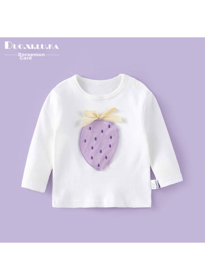 Doxiluka Duoxiluk Children's Undershirt Spring And Autumn Long-sleeve T-shirt Cartoon Outerwear Top For Boys And Girls, Purple Strawberry, Size 90 - Image 1