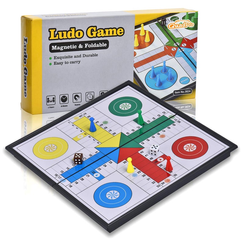 Quadpro Magnetic Ludo Board Game Set with Folding Board Classic Travel Games for Kids and Adults - 9.84 Inches - Image 1