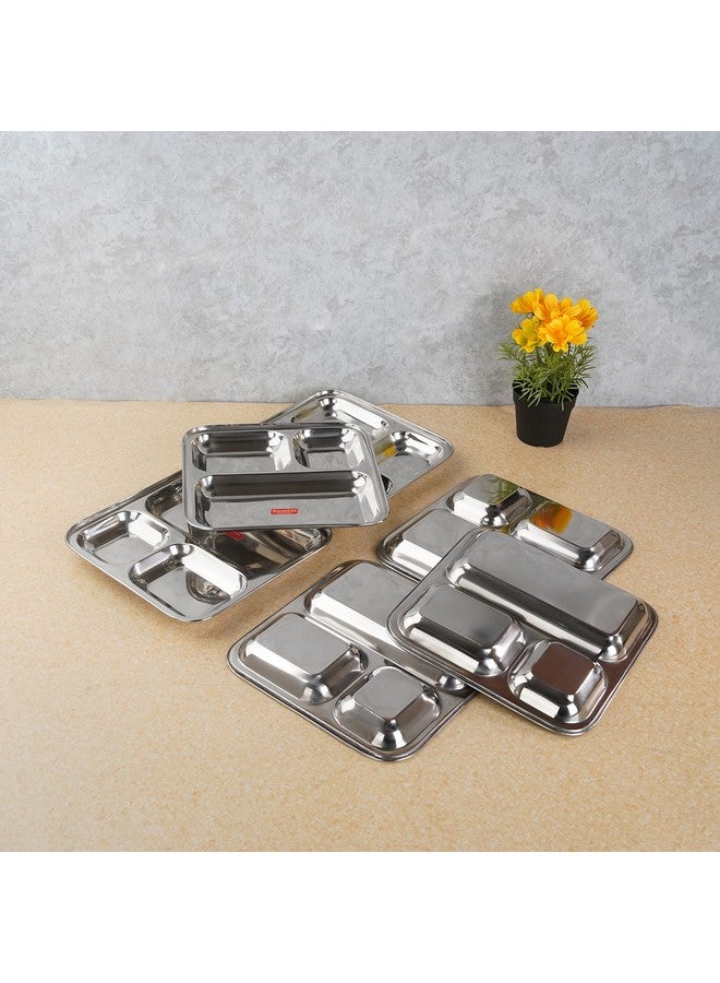 Sumeet Stainless Steel 3 in 1 Idli WADA Compartment Plate/Snack Plate/Breakfast Plate Set of 6Pcs, 21.7cm Dia, Silver - Image 5